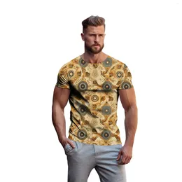 Camiseta masculina pulôver padrão superior tribal em torno do pescoço manga curta roupas de verão casual diário fitness vintage impressão étnica topos