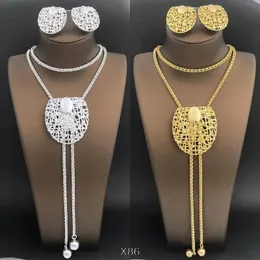 Bröllopsmycken set 85 cm långkedjiga halsband och örhängen uppsättning för kvinnor Dubai guld silver färg justerbar längd 2 st 231216