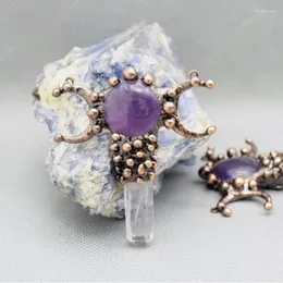 Naszyjniki wisiorek 10pcs Antique Brąz Kolor Clear Crystal Ametysts Vintage Boho Witch Ręcznie robione biżuteria Punkt Księżyca PM42004