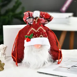 Weihnachtsdekorationen, Süßigkeitenbeutel mit Balkenmund, gesichtslose Puppe, Leinen, Sackleinen, 1 Stück, für Gastgeschenke und Feiertagsparty-Zubehör, Organizer