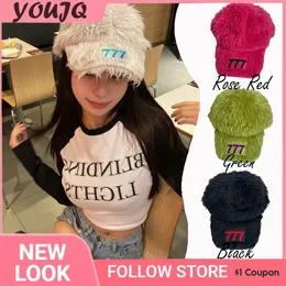 Bola Caps Y2K Número 777 Bordado Colorido Longo Pelúcia Chapéus de Beisebol para Mulheres Homens Outono Inverno Rua Hipster Fur Truck Cap Feminino 231216