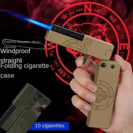 2023 Nya coola mäns spelgadgets vikta pistolformade cigarettfodral lättare bärbar vindtät butane airsoft