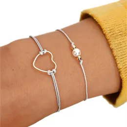 Charm Bracelets 2 PCS/Set Bohemian Heart Set Simple Beads Rope Bracelet For Women Lovers Gifts Minimalist Jewelry Summer Beach