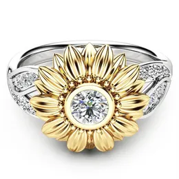 Intero 2018 Squisito argento cristallo girasole anelli di nozze per le donne Bijoux Anel Femme anello di fidanzamento dichiarazione gioielli Love239a