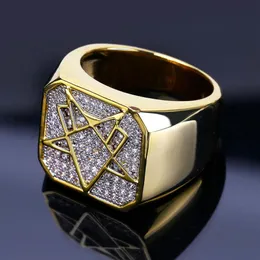 18K Gold Weiß CZ Zirkonia Designer Geometrischer Ring Band Hip Hop Volldiamant Iced Out Liebhaber Ringe Schmuck Geschenke für Männer Who271O