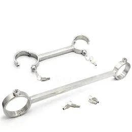 Brinquedos adultos 304 Aço Inoxidável Press Lock Open Leg Ankle Cuffs Restrições Fixas Bondage BDSM Fetish SlaveMetal Lockable Algemas Sex Toys 231216