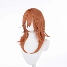 Anime motosserra anjo demônio cos peruca motosserra cosplay em camadas torção invertida especial laranja marrom peruca