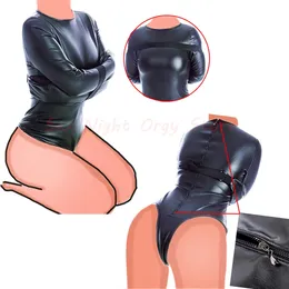 Brinquedos adultos BDSM Bondage Manga Longa Bodysuit Cinto Ajustável Couro Arm Binder Restraint Straitjacket Escravo Cosplay Traje Mulheres Brinquedos Sexuais 231216