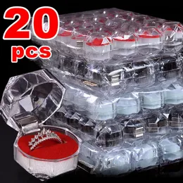 ジュエリーボックス20pcsクリスタル透明なリングイヤリングディスプレイボックスウェディングジュエリーパッケージボックスリングオーガナイザーストレージウェディングジュエリーボックス231216