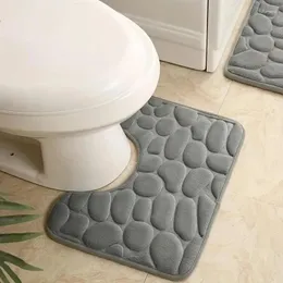 Bath Mats 1pc Solid Color U-shaped Absorbent Toilet Rugs Cobblestone Embossed Bathroom Decor Floor Mat Coral Fleece Non-slip