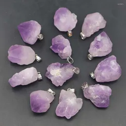 Colares de pingente 12 pçs/lote alta qualidade pedra natural cru ametista irregular pingentes colar quartzo roxo cristal diy jóias fazendo