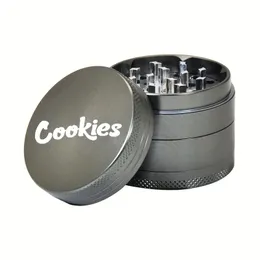 1pc, Cookies Four-layer 50mm Zinc Alloy Smoke Grinder New Gun Black Metal Grinder Grinder