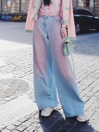 Jeans da donna 24C Prodotto per le vacanze di inizio primavera Pantaloni in denim dritti a gamba larga rosa sfumato Pantaloni a vita alta in puro cotone Nostalgico vintage