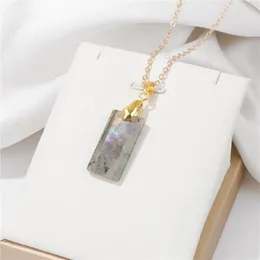 Anhänger Halsketten Mode Labradorites Rechteck Scheibe Neckalces Naturstein Charme Gold Farbe Kette Halskette Für Frauen Geschenke