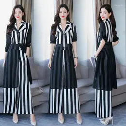 Women's Two Piece Pants Wide Leg Woman Suit Set Stylish Year-old Female Costume Ensemble Femme Deux Pieces Conjunto Feminino