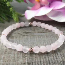 MG0967 6 mm Matt Rose Quartz Armband Rose Gold Color Beaded Armband High Quality Healing Crystals Yoga Mala smycken249k