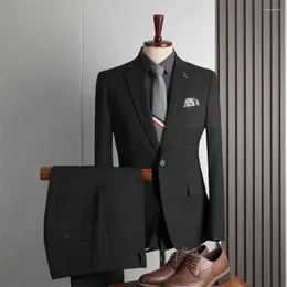 Mäns kostymer klassiska svart kontrollerade män chic hack lapel en knapp plädad kläder affärsformulär formell brudgum bröllop tuxedo 2 bit