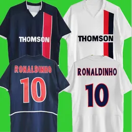 Maillot de Foot Paris Jerseys 10 Ronaldinho Chulapa Luiz 2002 2003 레트로 축구 유니폼 02 03 Lucau 클래식 빈티지 풋볼 셔츠 프렌치 홈 블루