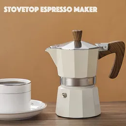 الأواني القهوة صانع الإسبريسو Moka الميكانيان الإيطالي الألومنيوم السخان غلاية لاتيه موقد كلاسيكي Coffeeware Filters 150300ml 231216