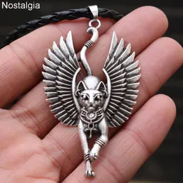 Colar de joias de gato étnico com asas de anjo bastet, colar wicca pagão talismã esfinge egípcio jwelry para mulheres e homens 2019271d