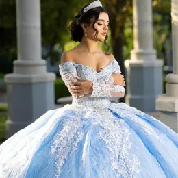 فخم زرقاء زرقاء quinceanera فساتين زين الدانتيل ثوب الكرة الحلو 16 سنة فستان الأميرة لمدة 15 سنة فيديس دي أنوس