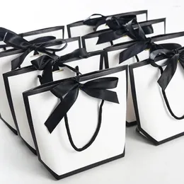 Envoltório de presente 10 pc portátil branco tote presentes sacos com alça arco fita aniversário festa de casamento flor embalagem papel de natal