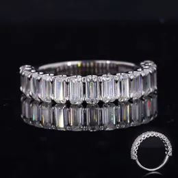 Starsgem Emerald Cut Def Moissanite Halo Wedün Bandı Katı 14K Altın Yüzükler