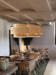 펜던트 램프 WABI SABI Chandelier 일본 레트로 침실 밀짚 램프 거실 찻집 레스토랑 라이트 스터디 바