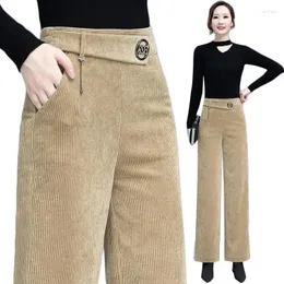 Women's Pants Spring Autumn High-Waist Casual Trousers Fashion Womens Corduroy Wide-leg Winter Plus Velvet Warm Straight-Leg