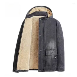 Jaquetas masculinas Mcikkny homens outono inverno casual denim lã forrada térmica outwear casacos plus size L-5XL chapéu destacável