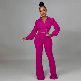 Women's Two Piece Pants WUHE Soild Elegant Women's Set Double Breasted Shirt Blazer And Flare Suit 2023 High Street Outfit Tracksuit