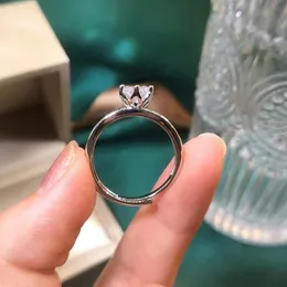 Novo anel ajustável aberto de diamante artificial feminino seis garras 1 quilate imitação de anel de moissanite