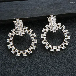 Stud Earrings Luxury Double Layer Rectangular Ring Full Mirco Paved Micro Zirconia Women Bridal Wedding Brazil Drop Earring Jewelry E908