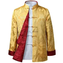 Men's Casual Shirts Men Chinese Dragon Shirt Kung Fu Coats China New Year Tang Suit Traditional Chinese Clothing For Men Jackets Hanfu Men ClothingL231218