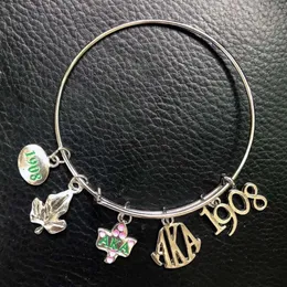 Greek Sorority Pink And Green 1908 Ivy Charm Bangle Bracelets Jewelry Beaded Strands299Q