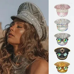 Berets Shiny Sequin Fedora Hat For Men Women Jazz Performance Stage With Big Brim And Crystal Decoration Steampunk Stud Glasses Cap