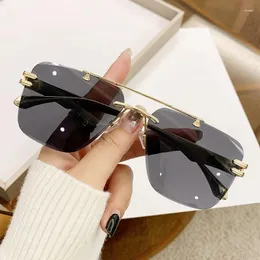 Sonnenbrille Trendy Randlos Für Männer Frauen Marke Design Luxus Gradienten Objektiv UV400 Legierung Sonnenbrille Klassische Vintage Unisex Brillen