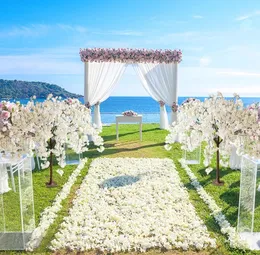 Alto falso flor de cerejeira árvore corredor coluna ponto central do casamento coluna de acrílico pedestal cilindro suporte de flor para decorações de eventos de festa de casamento