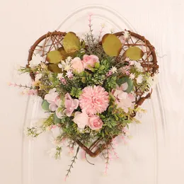 Decorative Flowers Artificial Flower Wreath Mother's Day Floral Rattan Front Door With Large Bow Wall Porch Hanging Non Christmas Wreaths