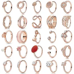 Klusterringar pan hem rent silver ring rosguld serie hjul av bländande ihålig kärlek öppnar för att skicka flickvän