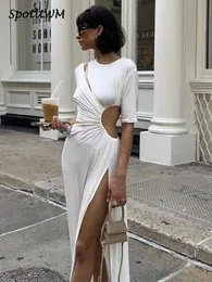 Kentsel seksi elbiseler o boyun yüksek bel pileli kesim uzun kadınlar zarif kısa kollu beyaz maxi cüppeler kadın 2023 moda partisi sokak kıyafetleri 231218