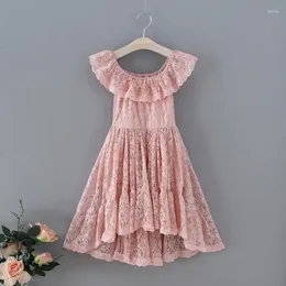 Vestidos de niña de verano para niñas, vestido largo con hombros descubiertos, encaje completo y tobillo, parte delantera corta, cola trasera, fiesta de cumpleaños, princesa