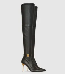 Inverno de luxo raven botas altas sobre o joelho botas principal ponto-toe coxa-alta bota vestido de festa senhora andando EU35-43