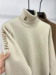 Erkek Sweaters Yüksek Son Marka Trend Mektubu Nakış Örtüsü Süvari Mens Sonbahar Kış Peluş Kalınlaştırılmış Günlük Sıcak Yüksek Yakası Sakul 231218