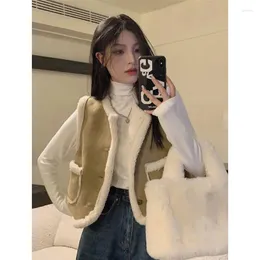 Women's Vests WDMSNA Thickened Warm Outer Layer Lamb Wool Vest Coat Autumn Inter For Women Round Neck Sleeveless Ladies Waistcoat