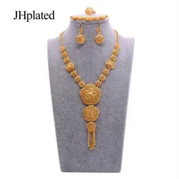 African Dubai 24K Gold Plated Filled Bridal smycken set bröllopsgåvor smycken halsband örhängen ringarmband set för kvinnor 236i