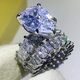 14ct vintage smycken Big Diamond Par Ring 925 Sterling Silver White Topaz Gemstones Party Water Drop Women Wedding Bridal Ring 339R