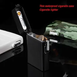 Portasigarette impermeabile USB Accendino Scatola portatile Capacità 16 pezzi Porta tabacco Ricaricabile antivento in metallo