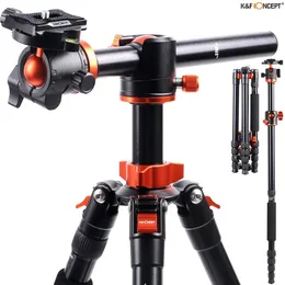 Tutucular K F Konsept Kamera Tripod Monopod 60 inç Tepegöz Alüminyum Hafif DSLR Tripod Yatay kol ve 360 ​​Derece Top Kafası