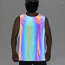 Men's Tank Tops Summer 2023 Colorful Reflective Sleeveless Shirt Men Hip Hop Top Man Street Style Night Reflect Light Vest